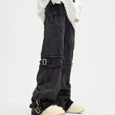 Threebooy Y2K Streetwear Black Baggy Ripped Stacked Jeans Cargo Pants For Men Clothing Straight Denim Trousers Pantalon Homme